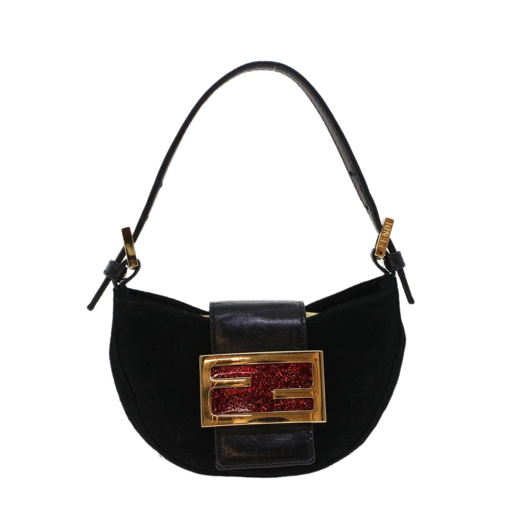 FENDI Mini Mamma Baguette Hand Bag Suede Black 2288-26673-009 44045