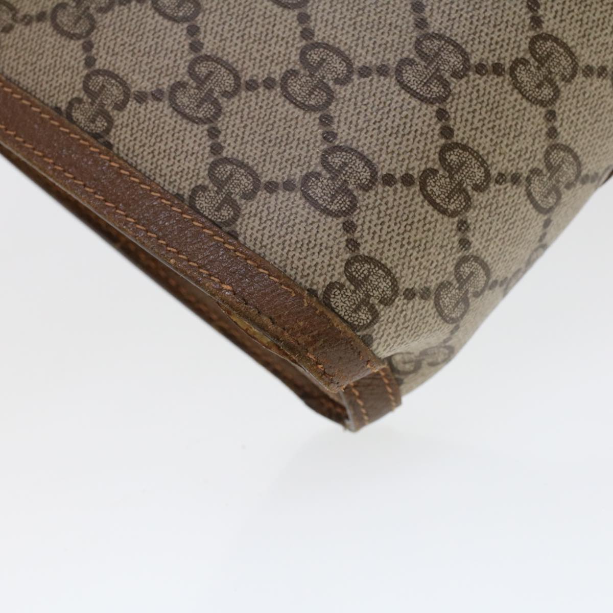 GUCCI GG Canvas Web Sherry Line Clutch Bag PVC Leather Beige Green 44139