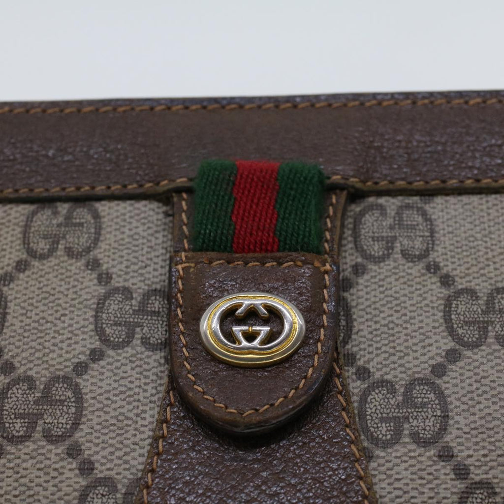 GUCCI GG Canvas Web Sherry Line Clutch Bag PVC Leather Beige Green 44139