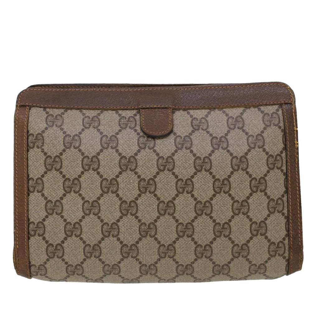GUCCI GG Canvas Web Sherry Line Clutch Bag PVC Leather Beige Green 44139