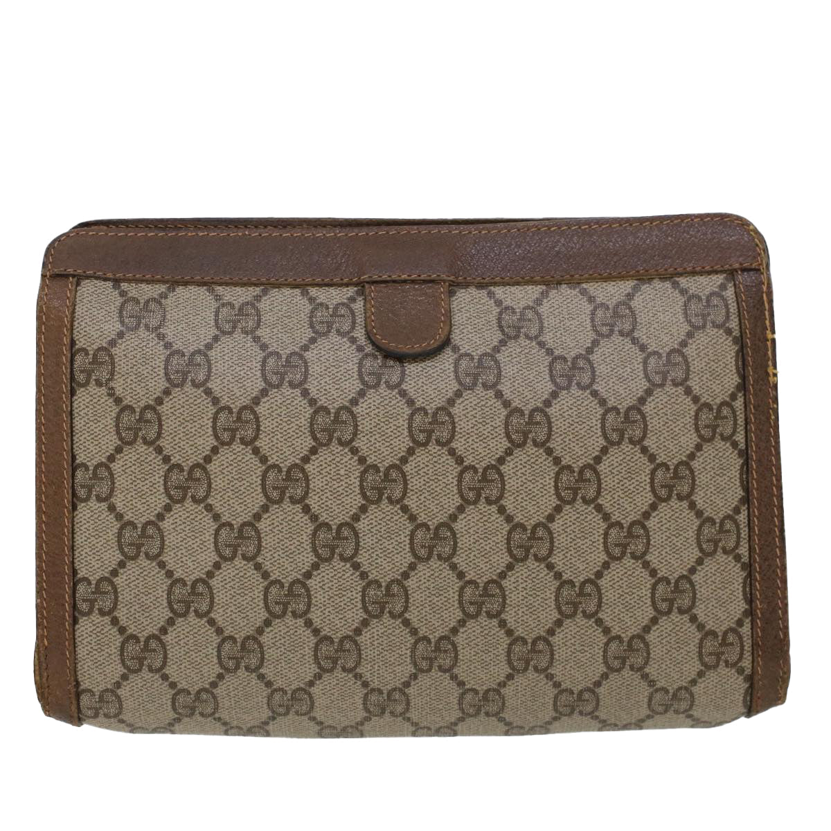 GUCCI GG Canvas Web Sherry Line Clutch Bag PVC Leather Beige Green 44139