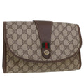 GUCCI GG Canvas Web Sherry Line Clutch Bag PVC Leather Beige Green 44152