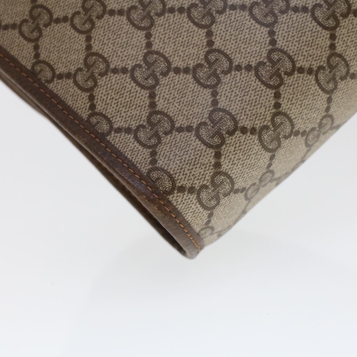 GUCCI GG Canvas Web Sherry Line Clutch Bag PVC Leather Beige Green 44152
