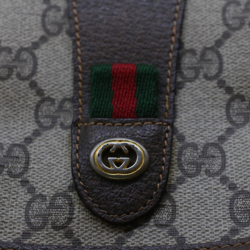 GUCCI GG Canvas Web Sherry Line Clutch Bag PVC Leather Beige Green 44152