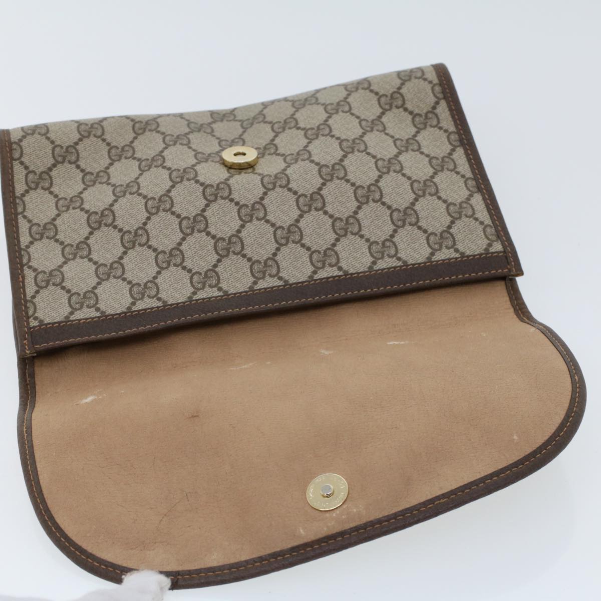 GUCCI GG Canvas Web Sherry Line Clutch Bag PVC Leather Beige Green 44152