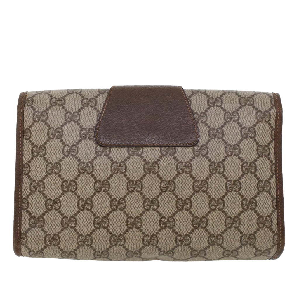 GUCCI GG Canvas Web Sherry Line Clutch Bag PVC Leather Beige Green 44152