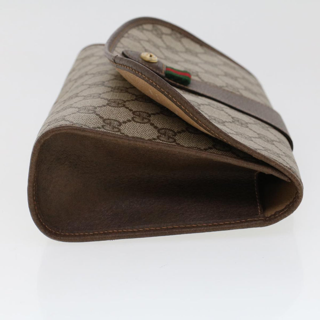GUCCI GG Canvas Web Sherry Line Clutch Bag PVC Leather Beige Green 44152