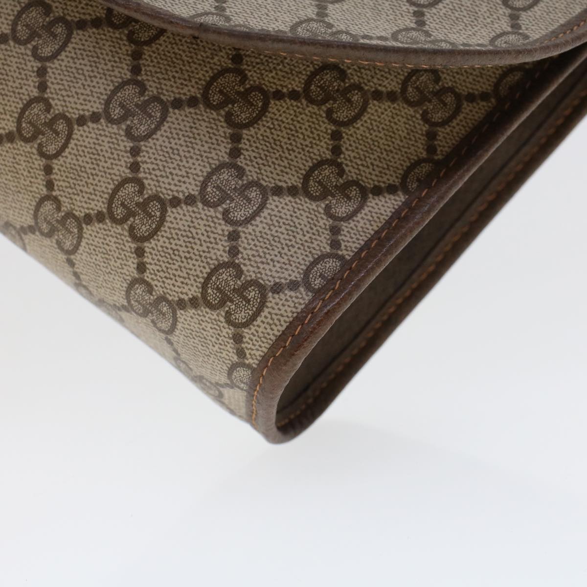 GUCCI GG Canvas Web Sherry Line Clutch Bag PVC Leather Beige Green 44152