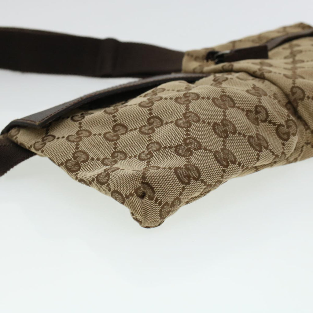 GUCCI GG Canvas Waist Bag Beige Dark Brown 44156