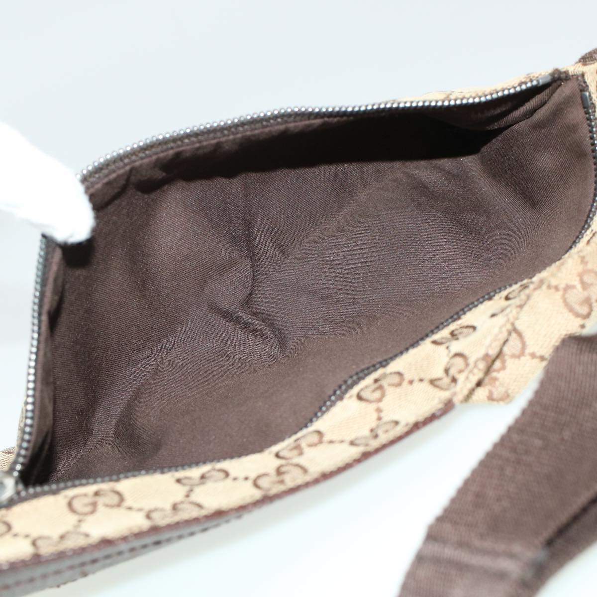 GUCCI GG Canvas Waist Bag Beige Dark Brown 44156