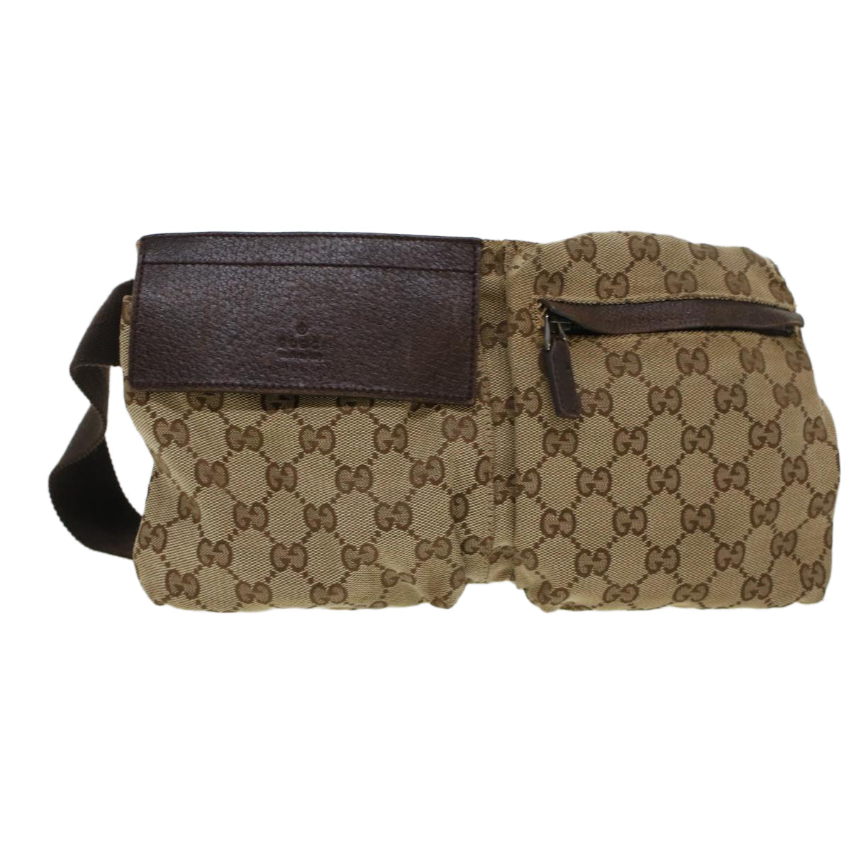 GUCCI GG Canvas Waist Bag Beige Dark Brown 44156