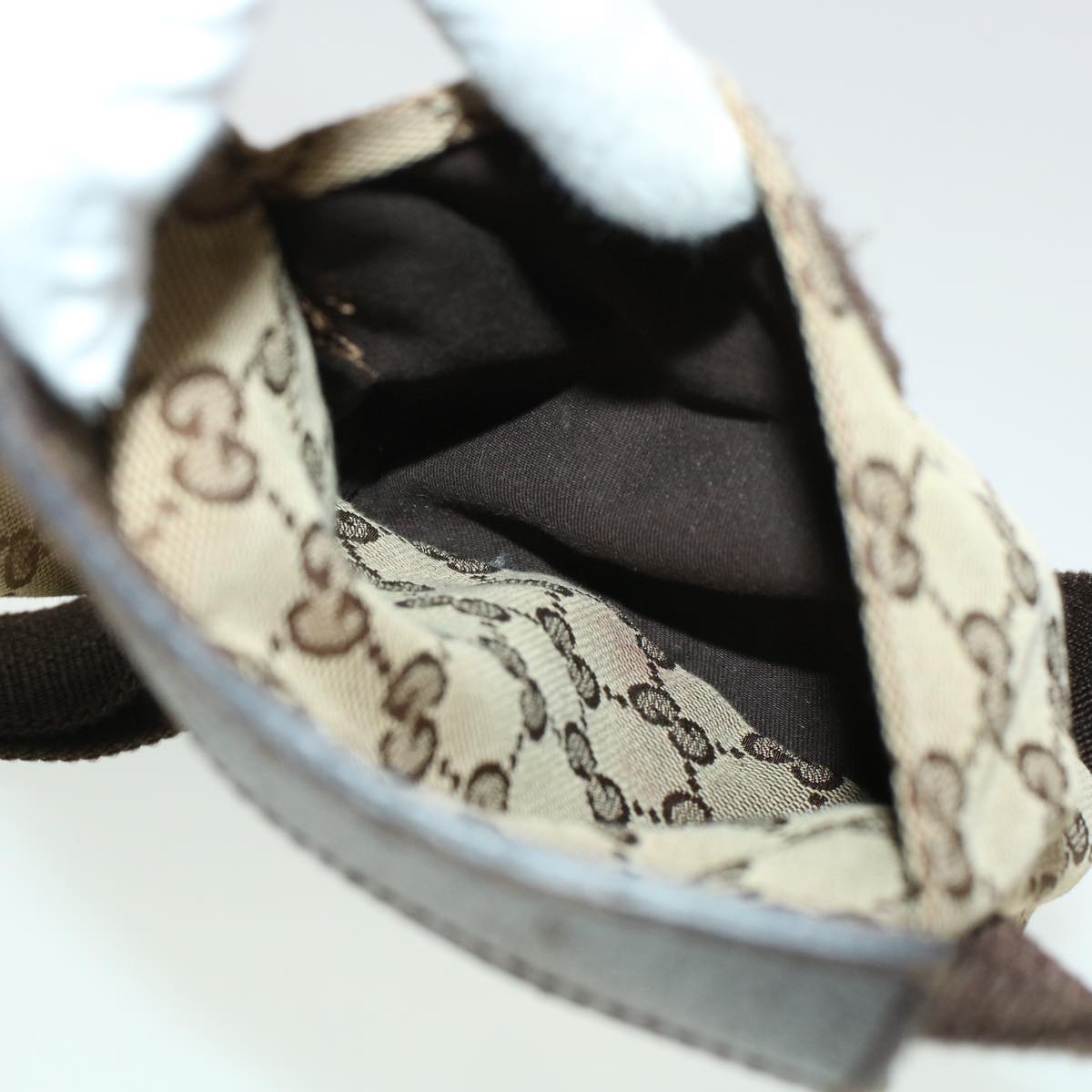 GUCCI GG Canvas Waist Bag Beige Dark Brown 44156