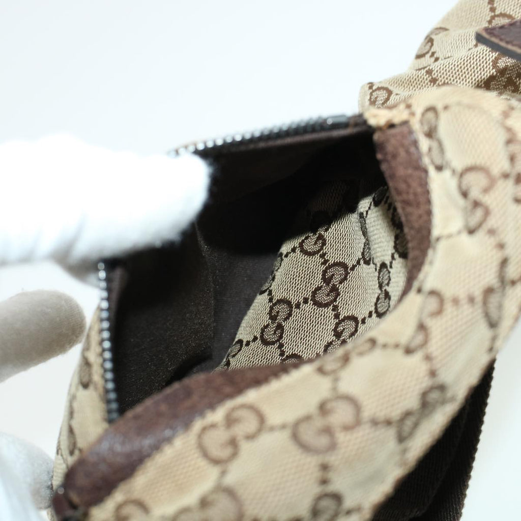 GUCCI GG Canvas Waist Bag Beige Dark Brown 44156