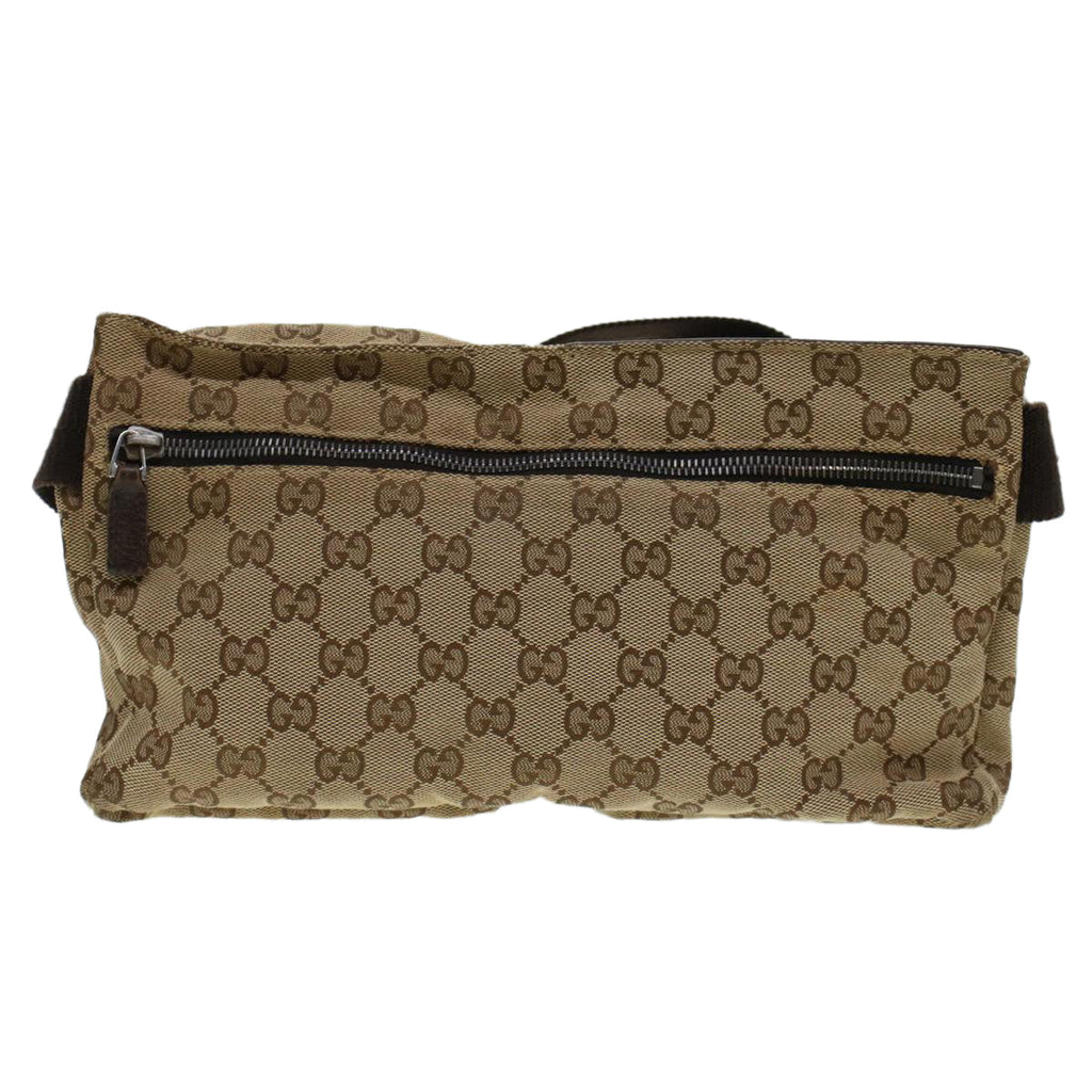 GUCCI GG Canvas Waist Bag Beige Dark Brown 44156