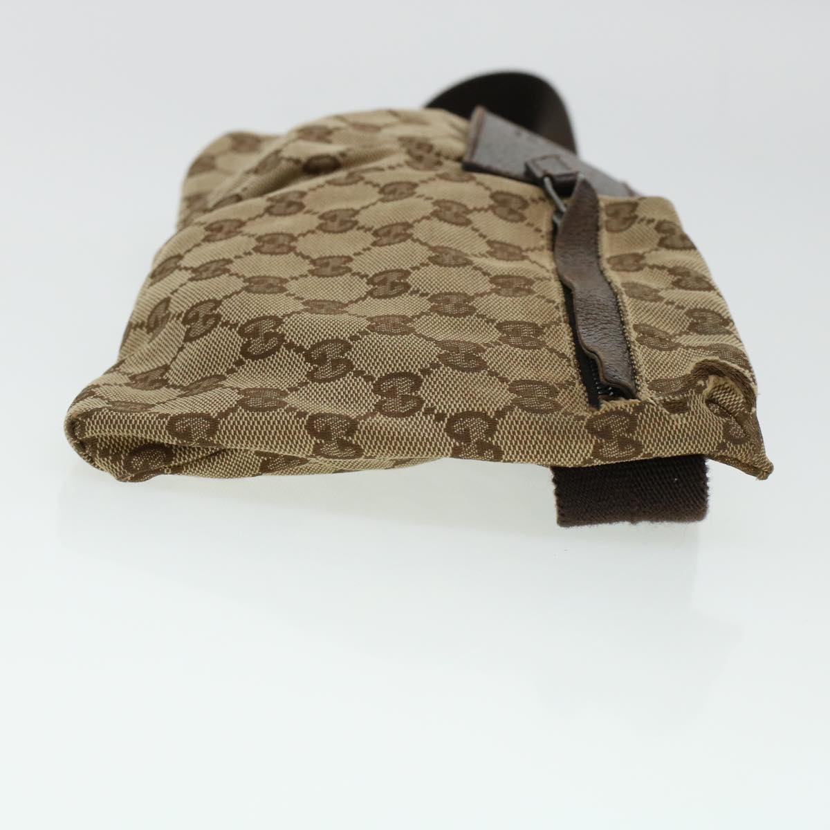 GUCCI GG Canvas Waist Bag Beige Dark Brown 44156