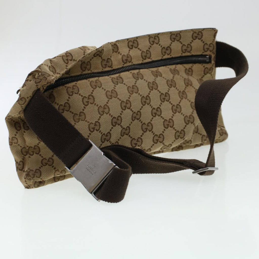 GUCCI GG Canvas Waist Bag Beige Dark Brown 44156