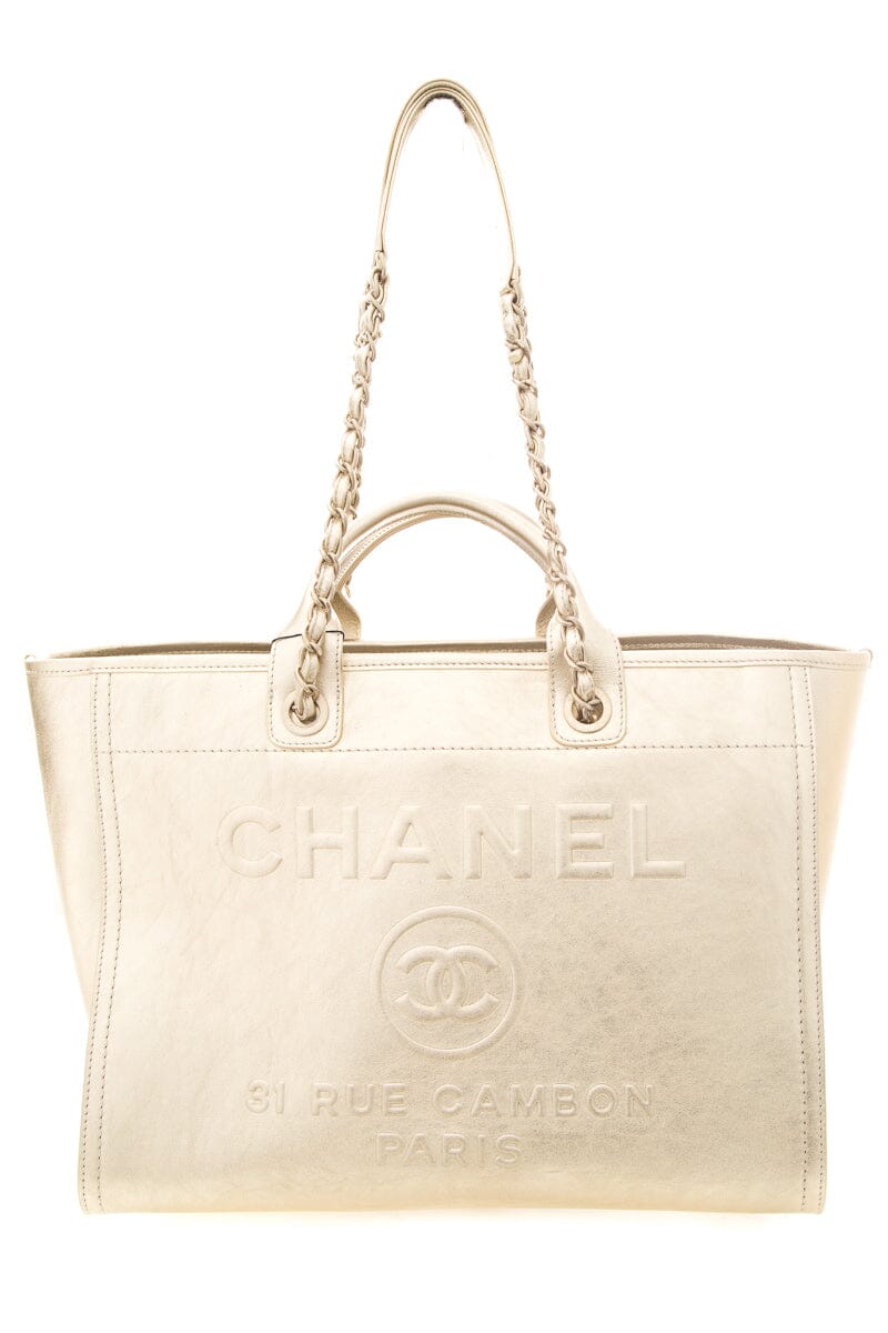 Chanel Gold Handbag Large Deauville Tote NWT