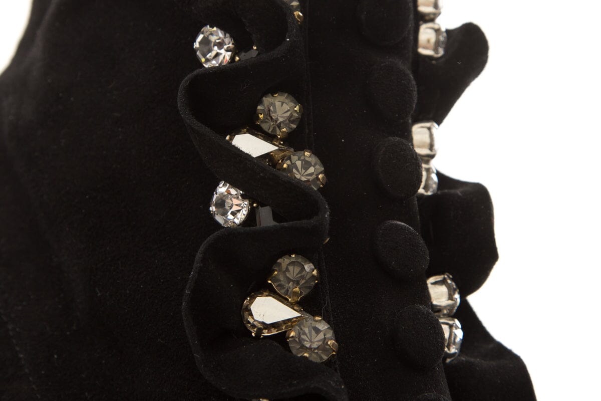 Gedebe Black & Crystal Ruffle Detail Boots SZ 39