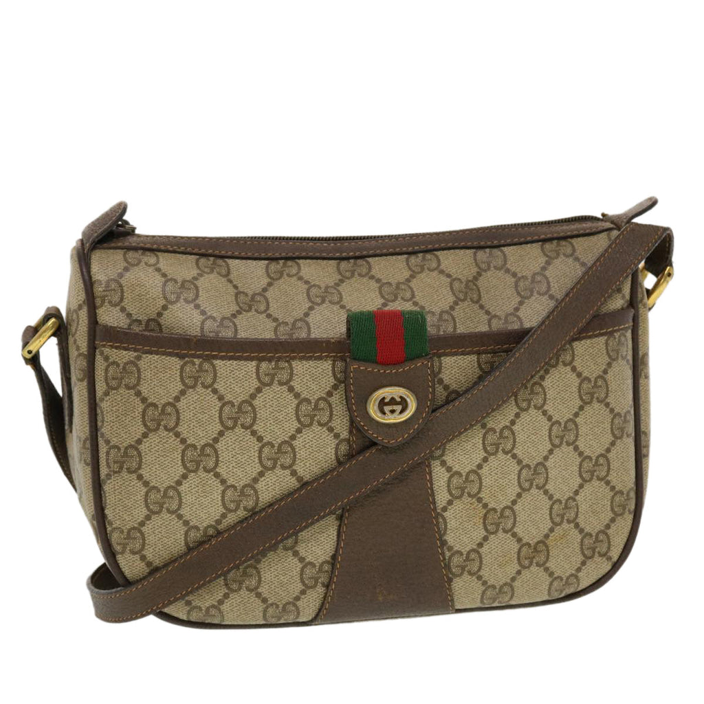 GUCCI GG Canvas Web Sherry Line Shoulder Bag Beige Red 89.02.032 44255