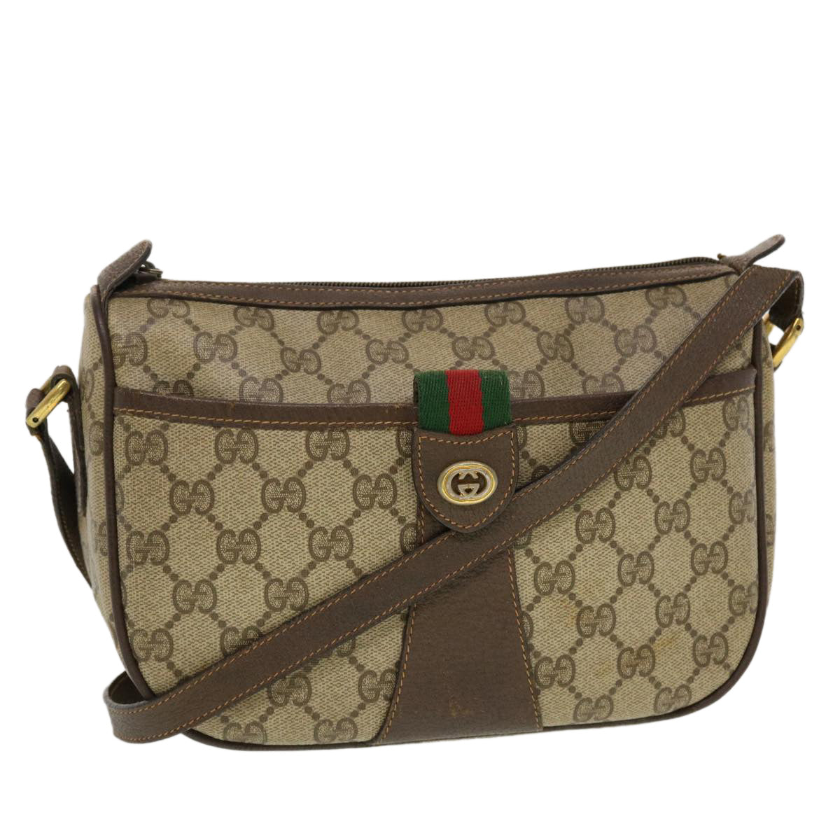 GUCCI GG Canvas Web Sherry Line Shoulder Bag Beige Red 89.02.032 44255