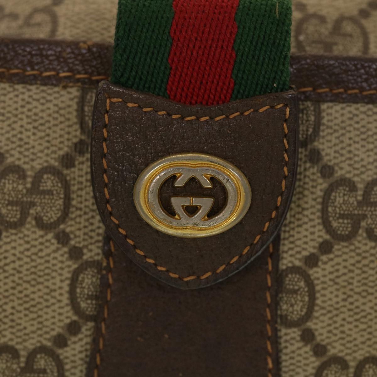 GUCCI GG Canvas Web Sherry Line Shoulder Bag Beige Red 89.02.032 44255