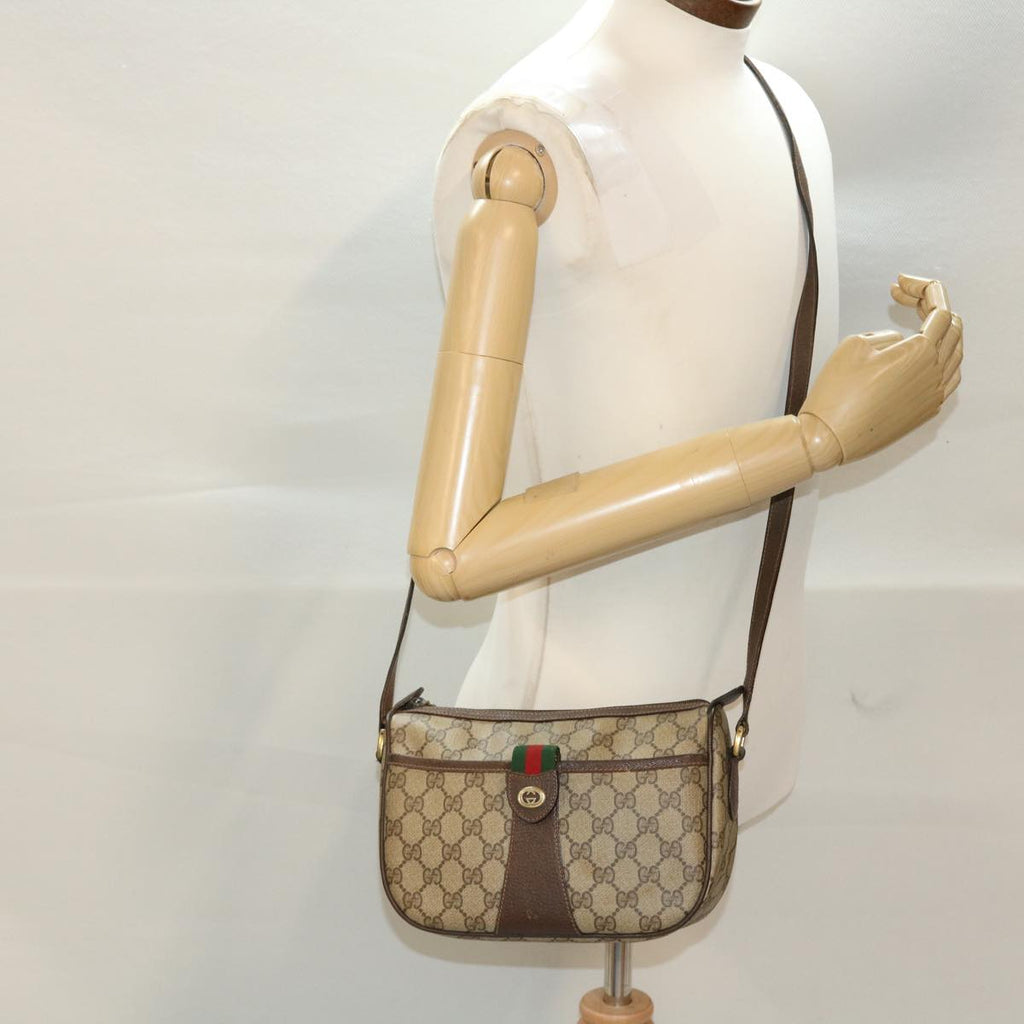 GUCCI GG Canvas Web Sherry Line Shoulder Bag Beige Red 89.02.032 44255