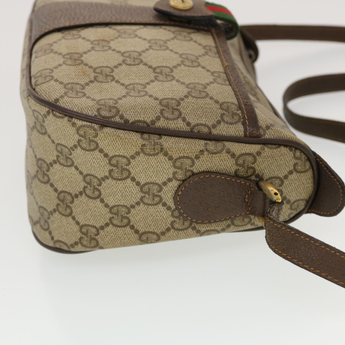 GUCCI GG Canvas Web Sherry Line Shoulder Bag Beige Red 89.02.032 44255