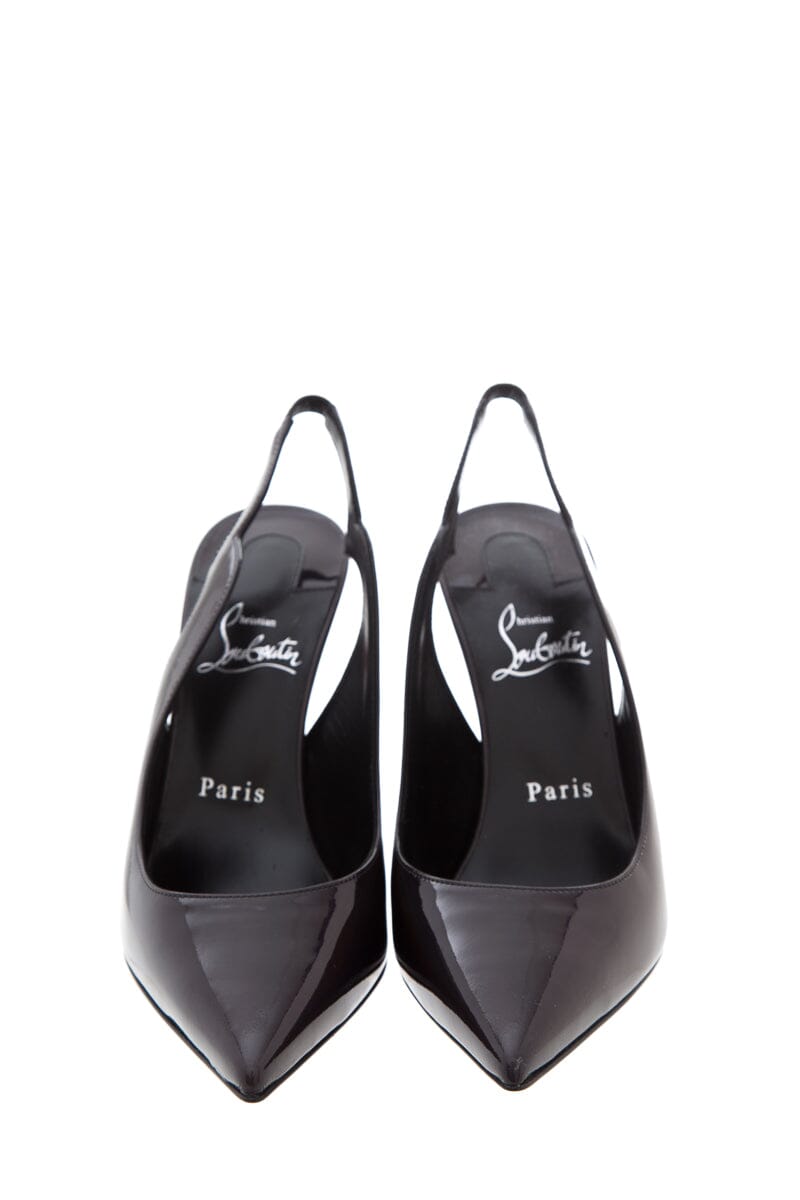 Christian Louboutin Hot Chick Sling 100 Black Patent Leather Heels SZ 38