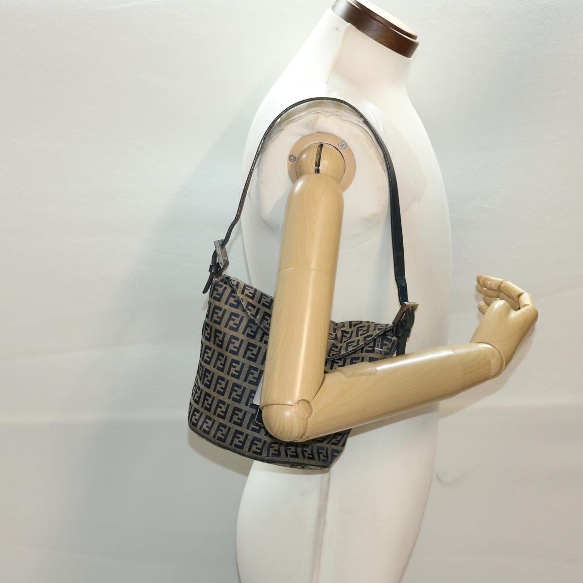 FENDI Zucchino Canvas Shoulder Bag Navy 2321-26765-018 44300