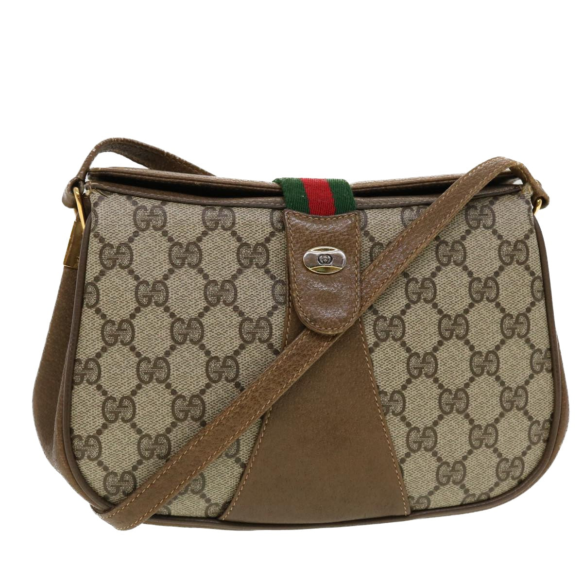 GUCCI GG Canvas Web Sherry Line Shoulder Bag Beige Red 116.02.024 44306