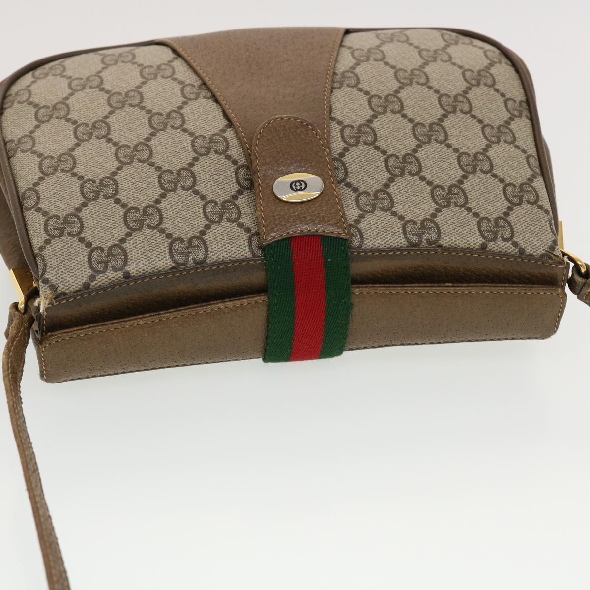 GUCCI GG Canvas Web Sherry Line Shoulder Bag Beige Red 116.02.024 44306