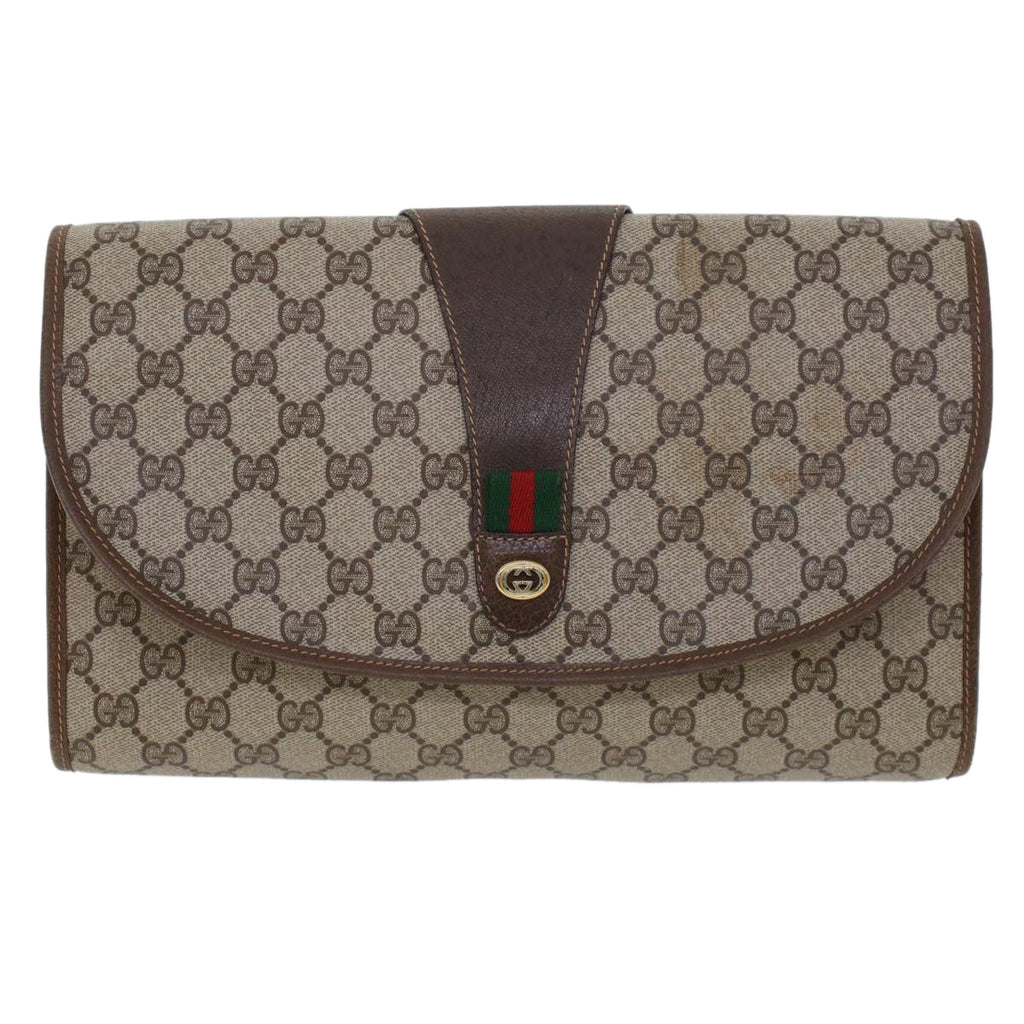 GUCCI GG Canvas Web Sherry Line Clutch Bag Beige Red Green 156.01.031 44314