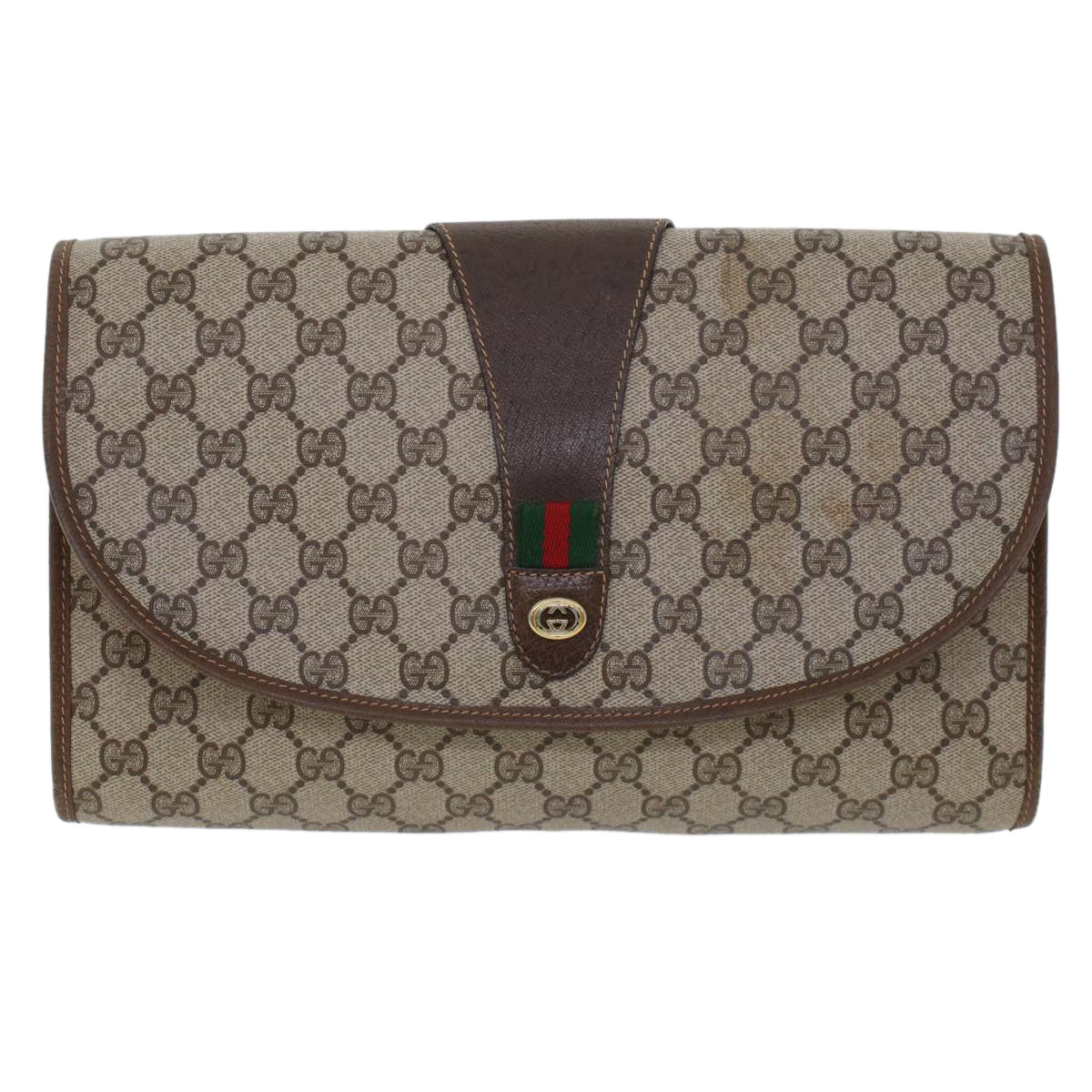 GUCCI GG Canvas Web Sherry Line Clutch Bag Beige Red Green 156.01.031 44314