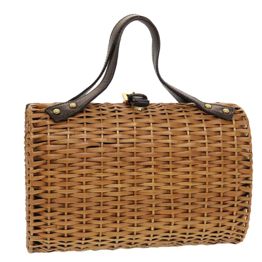 FENDI Straw Bag Zucca Canvas Hand Bag Rattan Brown 44394