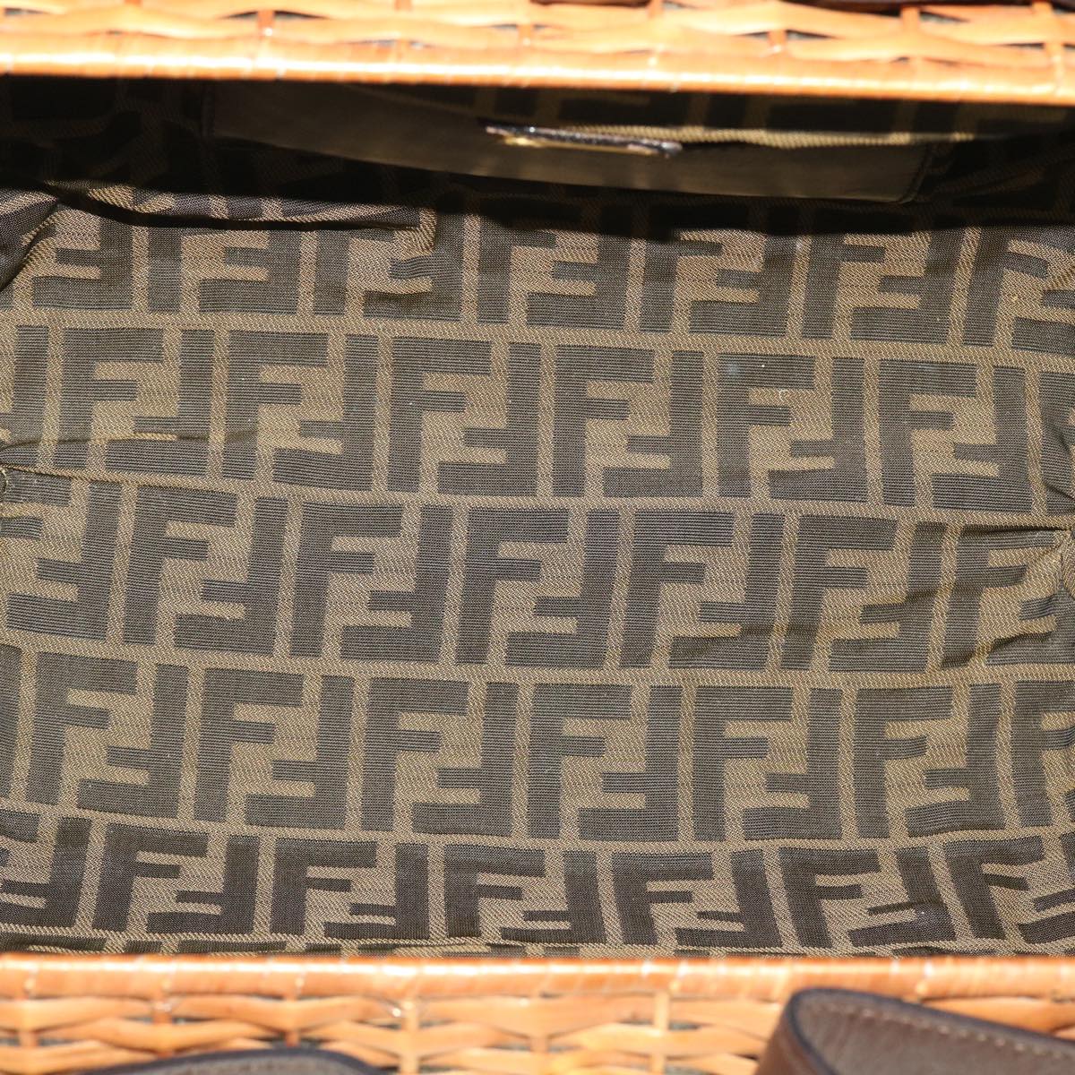 FENDI Straw Bag Zucca Canvas Hand Bag Rattan Brown 44394