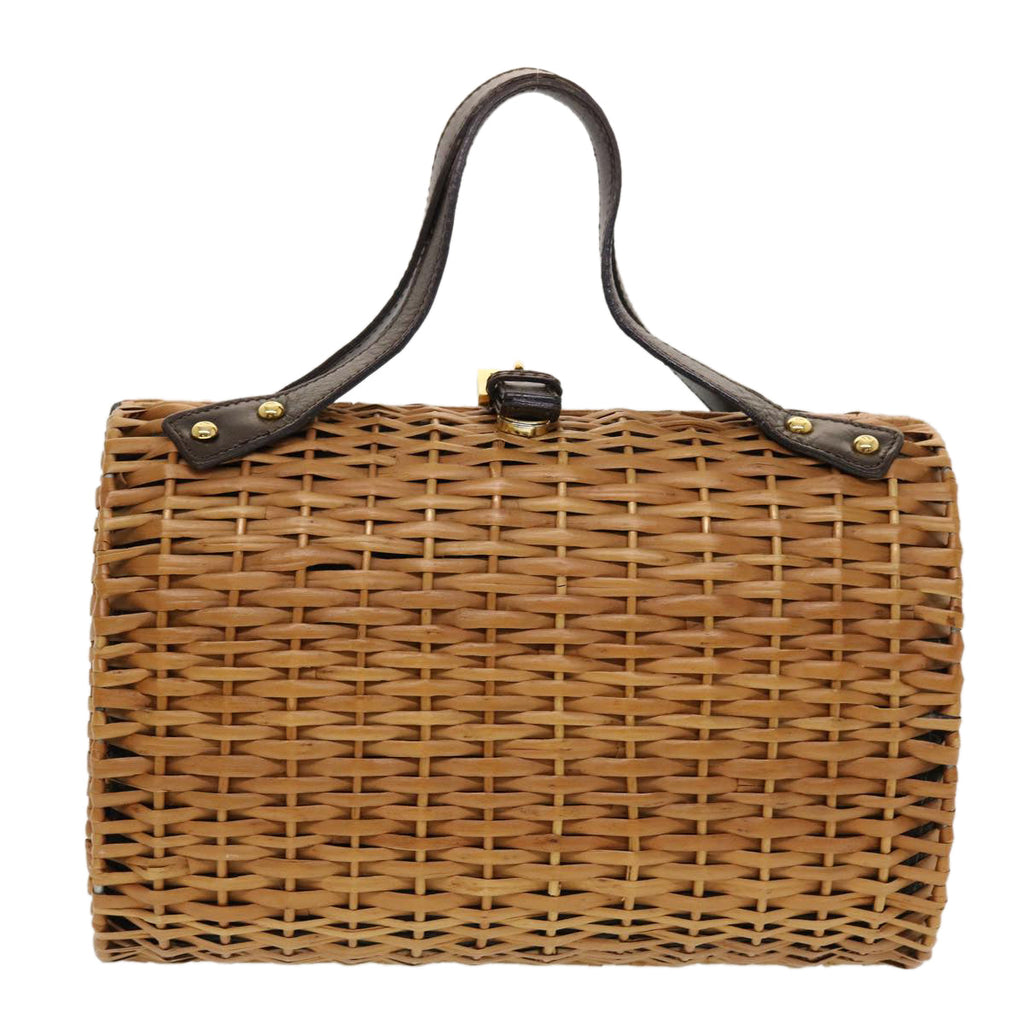 FENDI Straw Bag Zucca Canvas Hand Bag Rattan Brown 44394
