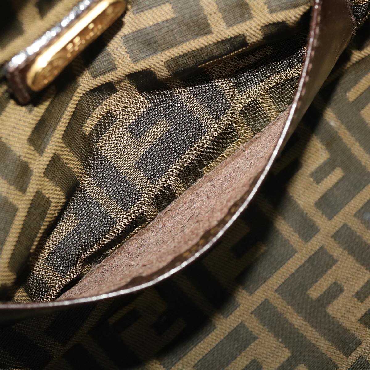 FENDI Straw Bag Zucca Canvas Hand Bag Rattan Brown 44394