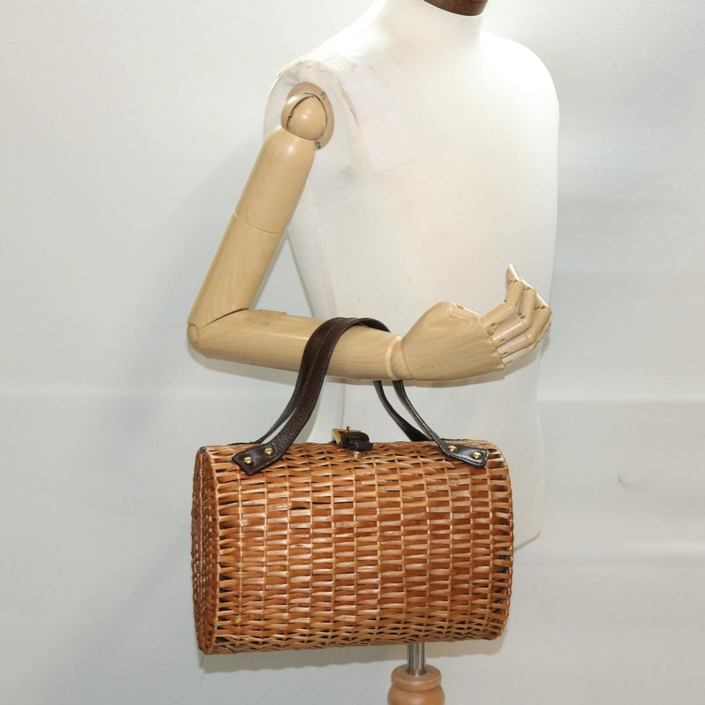 FENDI Straw Bag Zucca Canvas Hand Bag Rattan Brown 44394