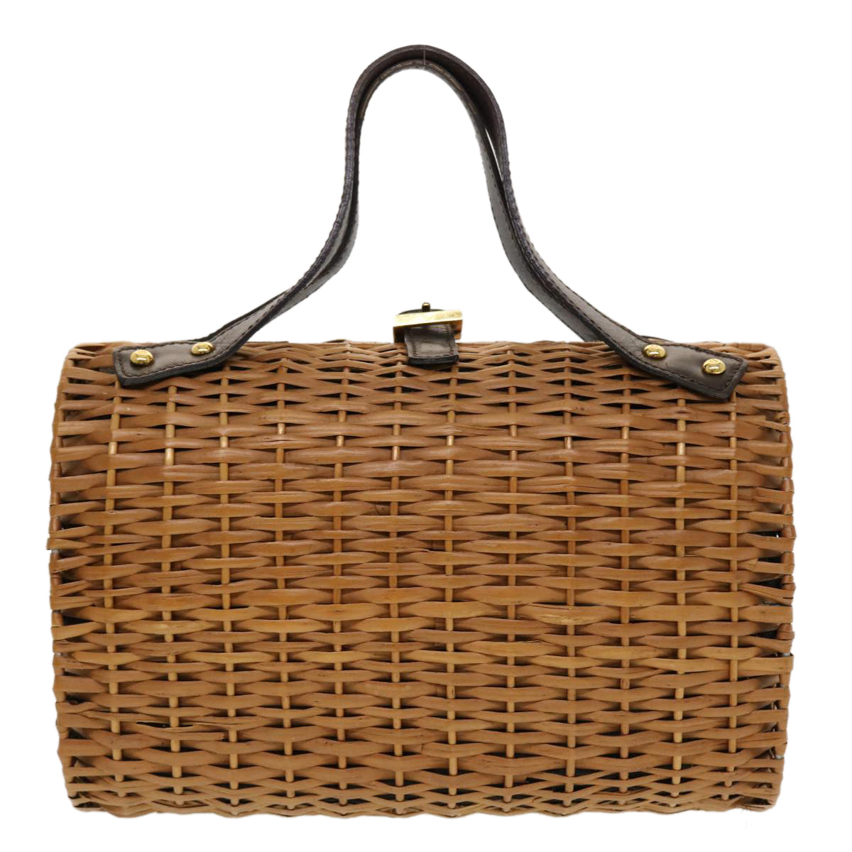 FENDI Straw Bag Zucca Canvas Hand Bag Rattan Brown 44394
