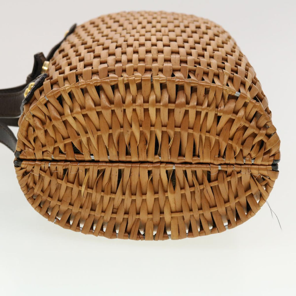 FENDI Straw Bag Zucca Canvas Hand Bag Rattan Brown 44394