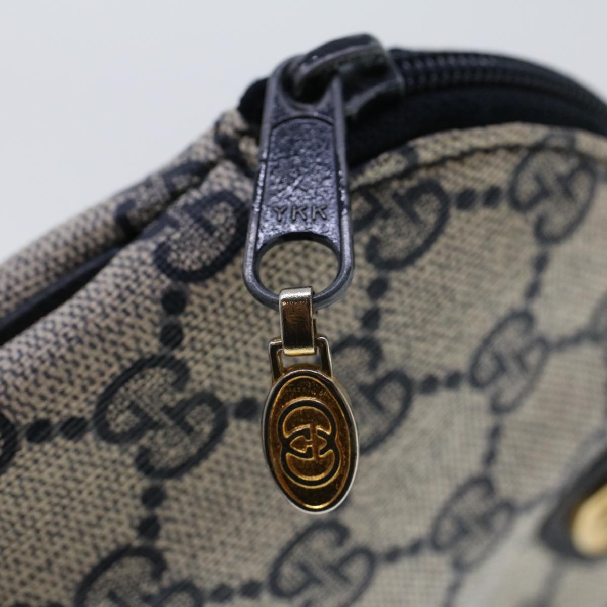 GUCCI GG Canvas Pouch PVC Leather Gray Navy 378.039.4492 44420