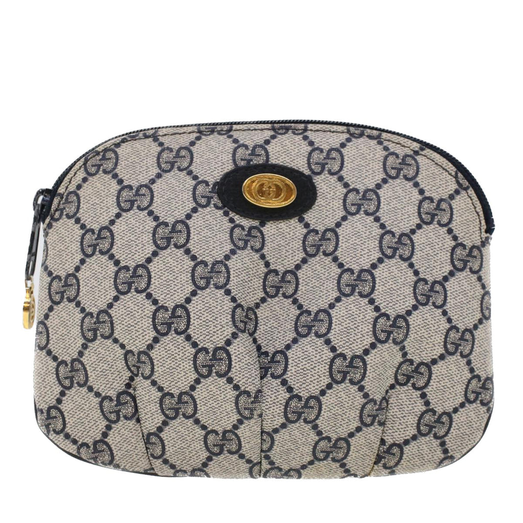 GUCCI GG Canvas Pouch PVC Leather Gray Navy 378.039.4492 44420