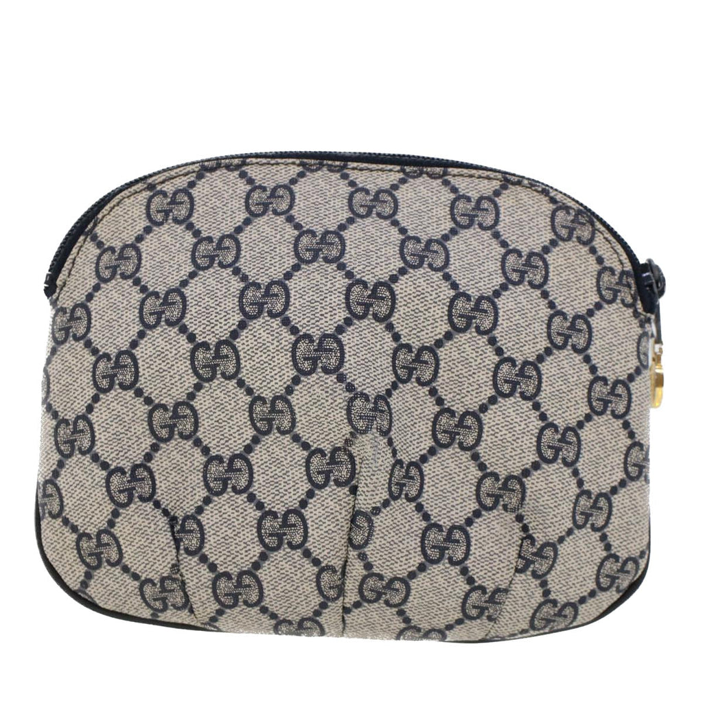 GUCCI GG Canvas Pouch PVC Leather Gray Navy 378.039.4492 44420