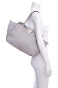 Valentino Grey Leather Rockstud Medium Tote