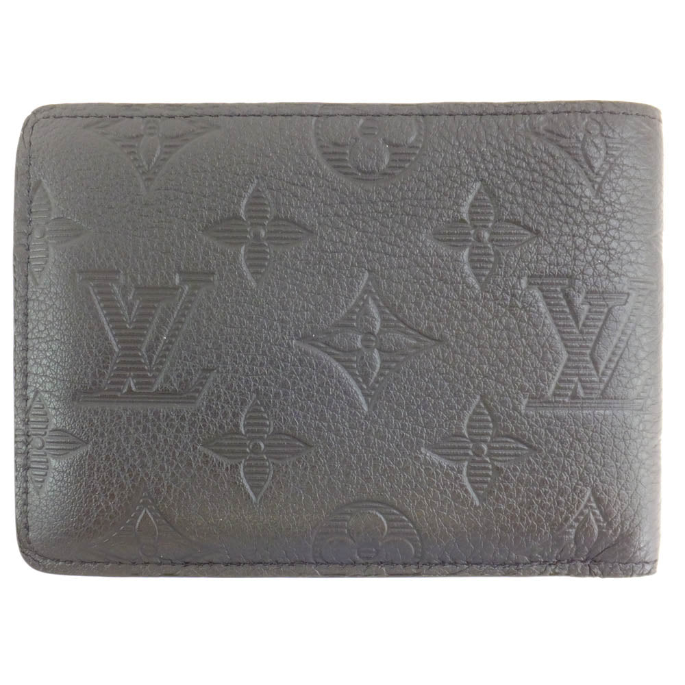 Louis Vuitton Portefolio Multiple Double Fold Wallet Black Monogram Leather Compact Wallet Mens