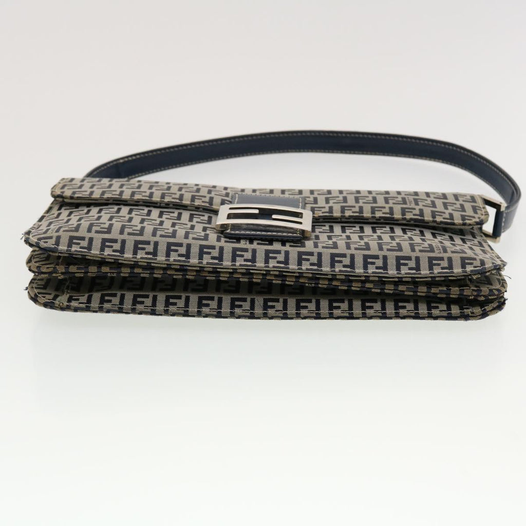 FENDI Mamma Baguette Zucchino Canvas Shoulder Bag Navy 44520