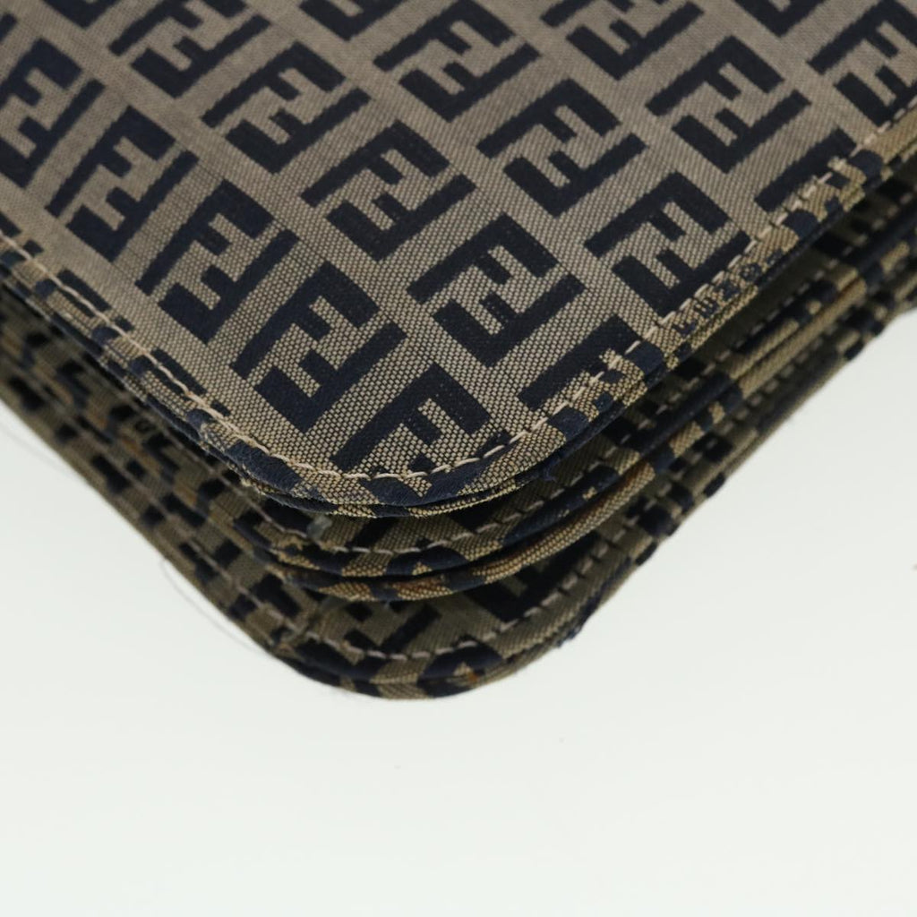 FENDI Mamma Baguette Zucchino Canvas Shoulder Bag Navy 44520