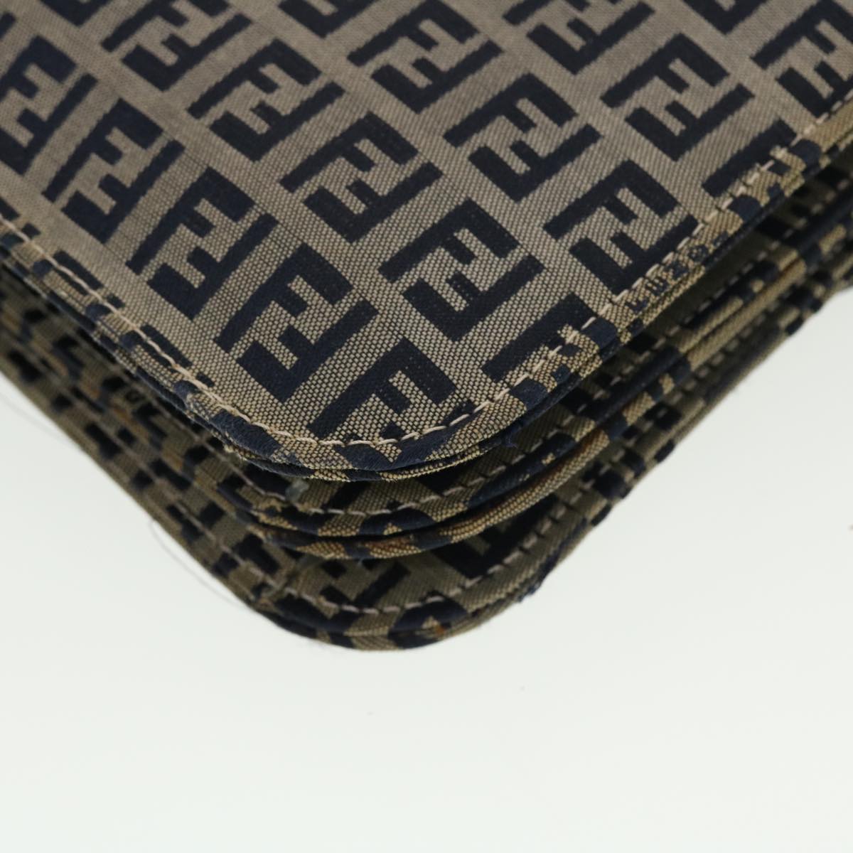 FENDI Mamma Baguette Zucchino Canvas Shoulder Bag Navy 44520