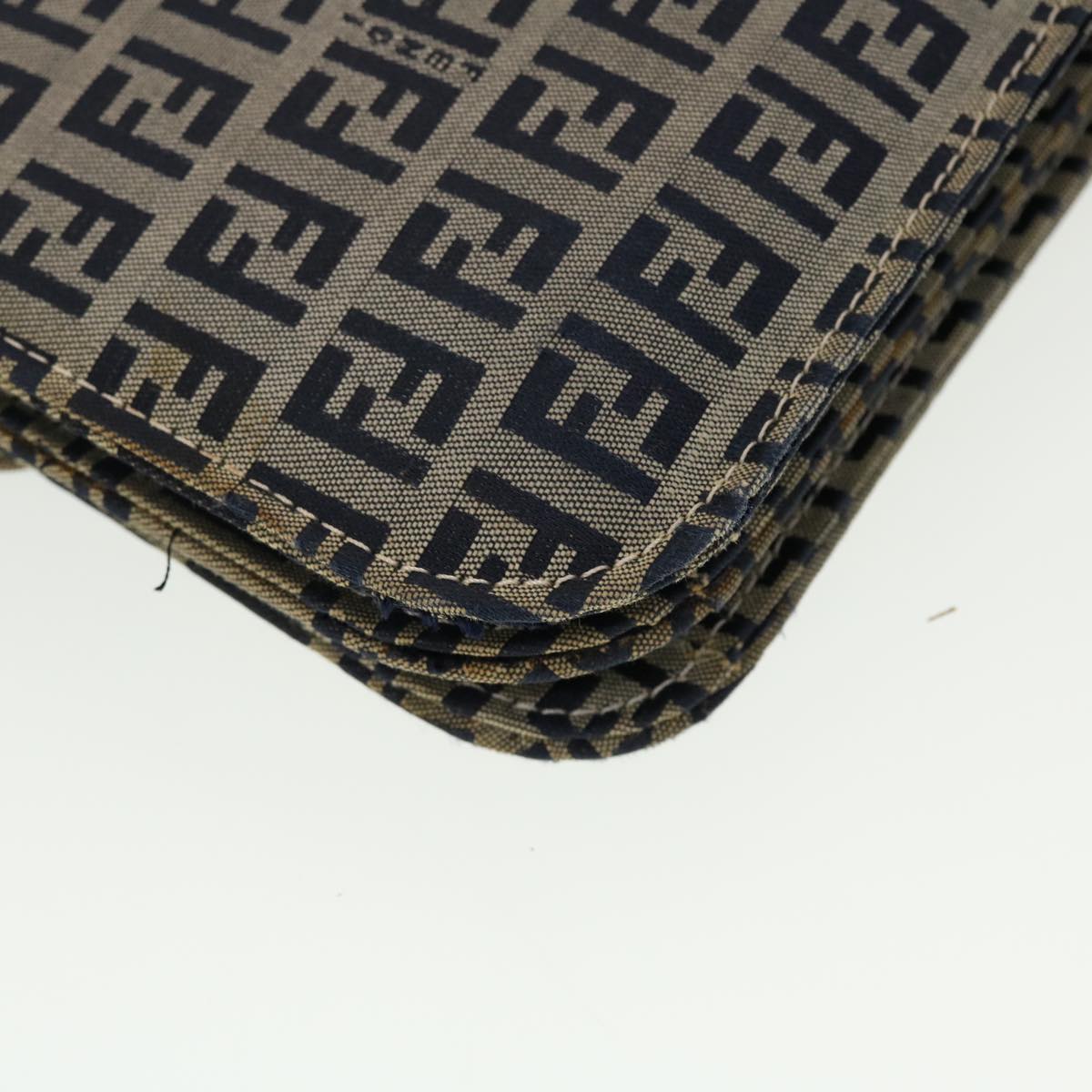 FENDI Mamma Baguette Zucchino Canvas Shoulder Bag Navy 44520