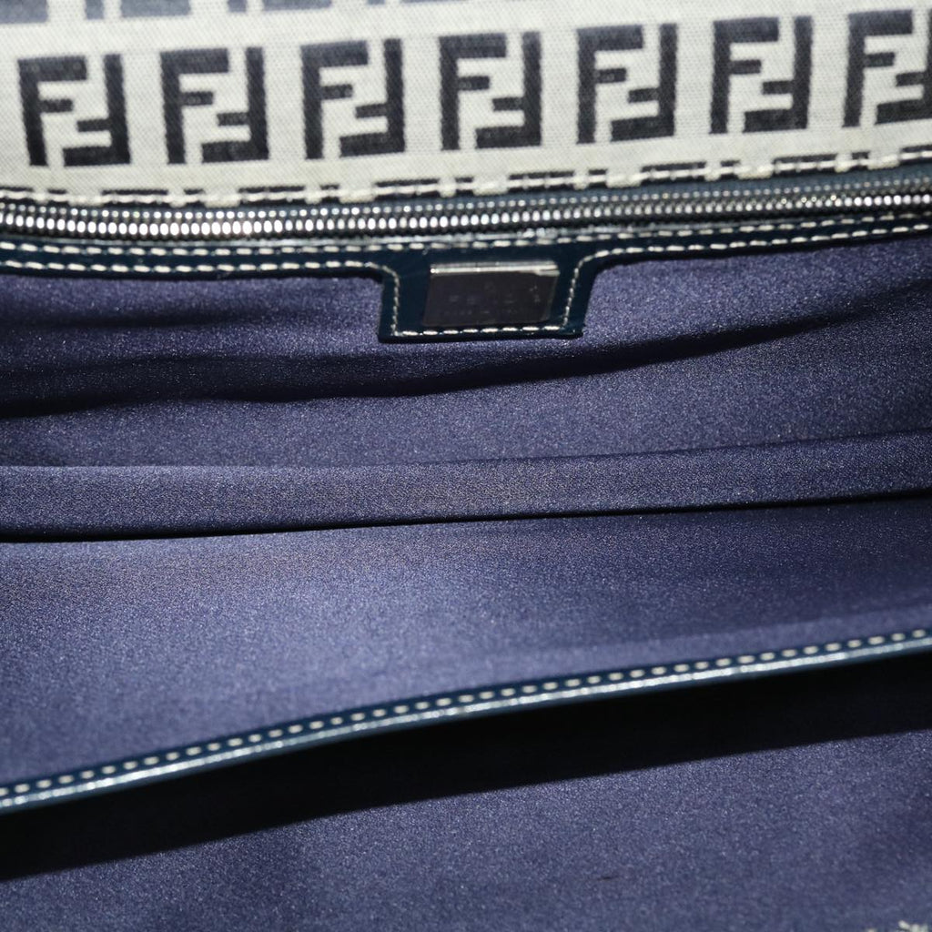 FENDI Mamma Baguette Zucchino Canvas Shoulder Bag Navy 44520